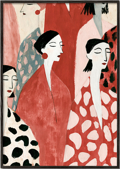 Illustration weiblicher Figuren in Rot
