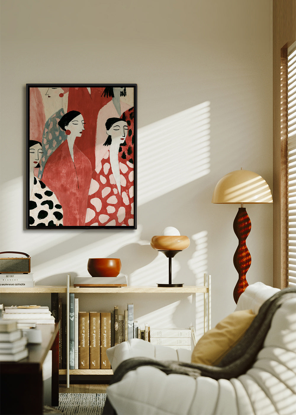 Illustration weiblicher Figuren in Rot