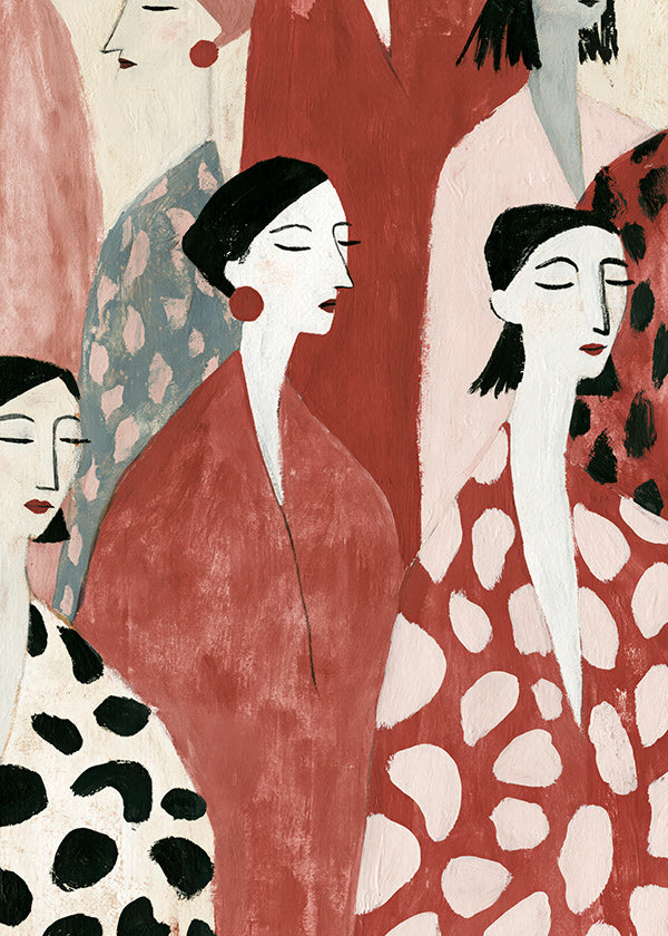 Illustration weiblicher Figuren in Rot