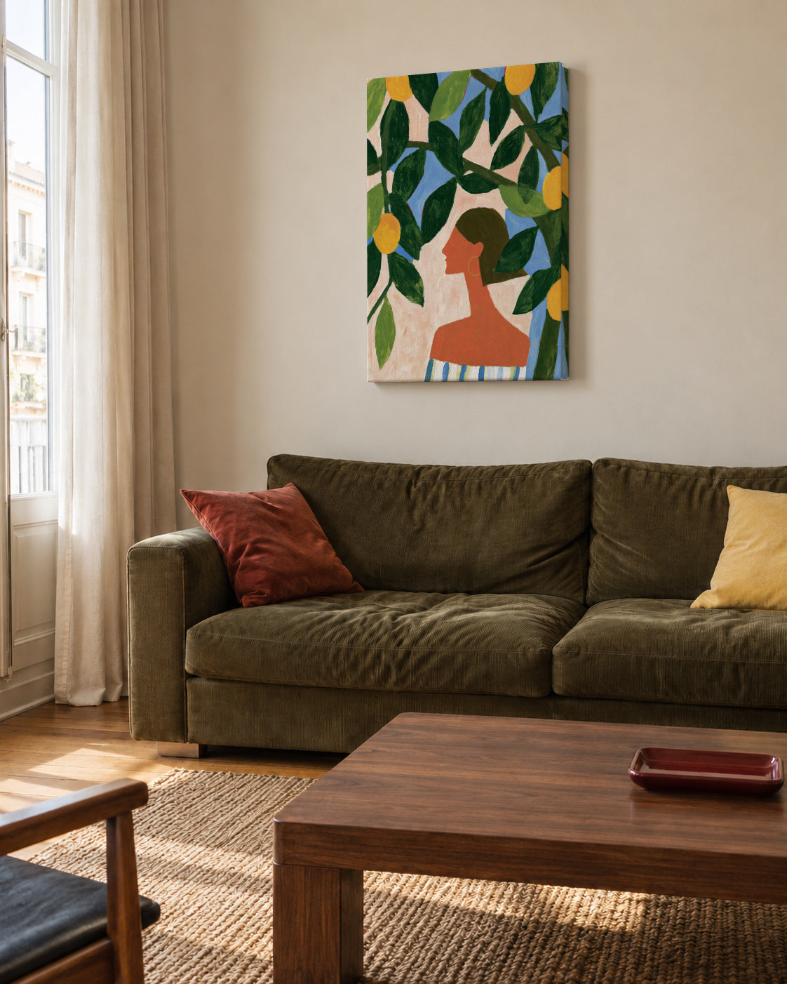 Lemon Garden Muse - Unframed canvas in an interior