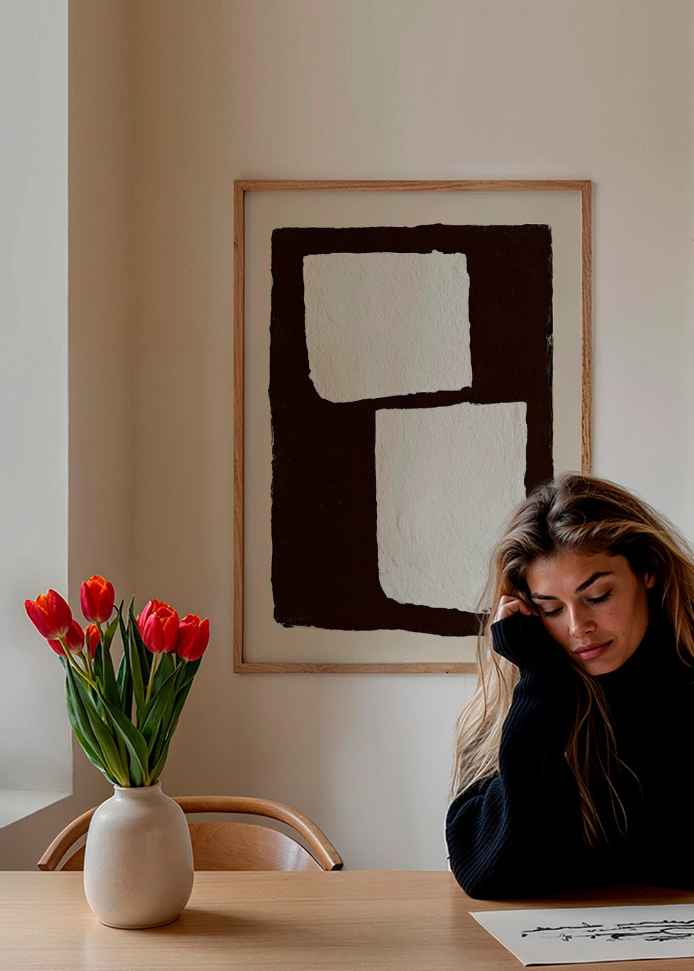 Abstraktes Bild in Mocha mit weißen Blöcken
