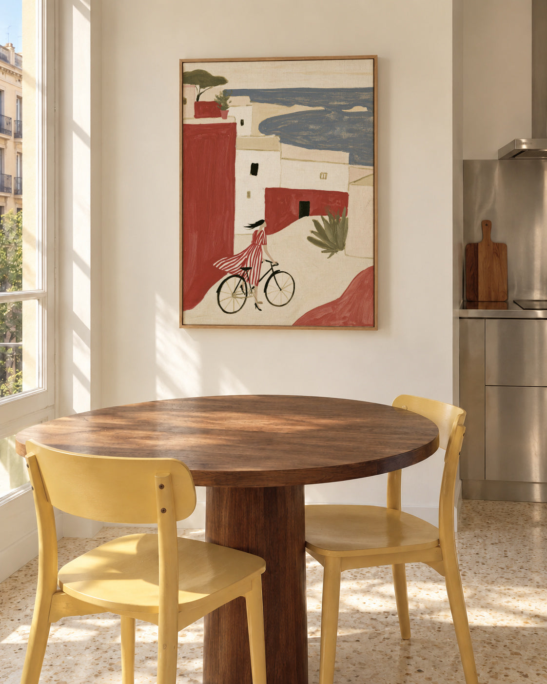 Coastal Bicycle - Framed canvas in an interior