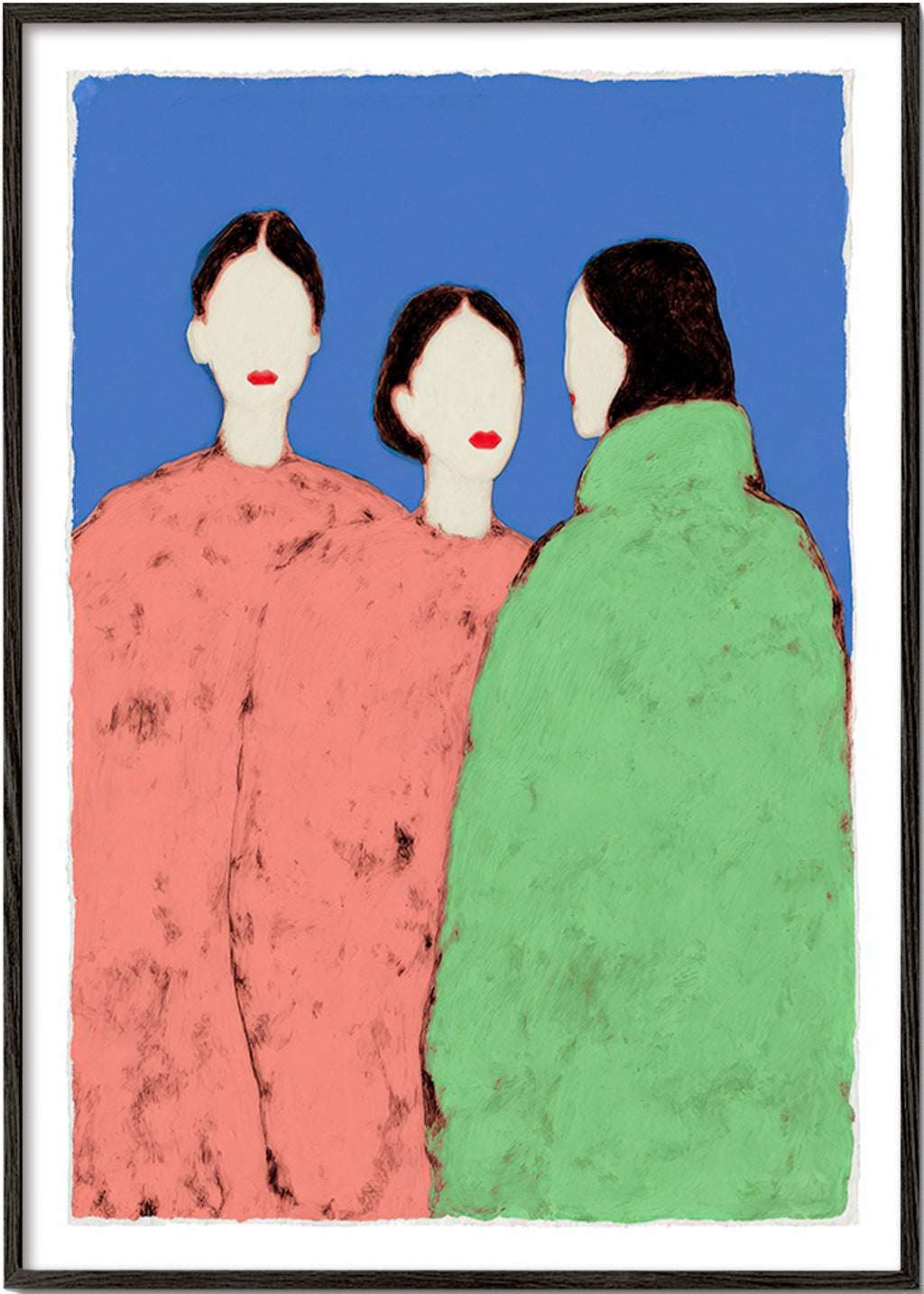 Illustration mit drei stilisierten Figuren auf blauem Hintergrund