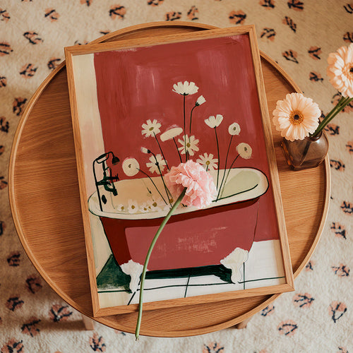 Botanischer Druck mit Blumen in der Badewanne