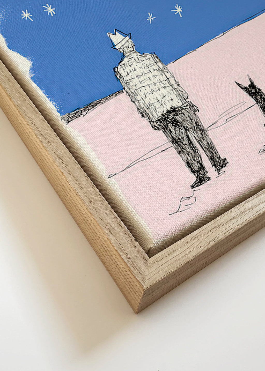 Illustration: Mann und Hund unter Sternen