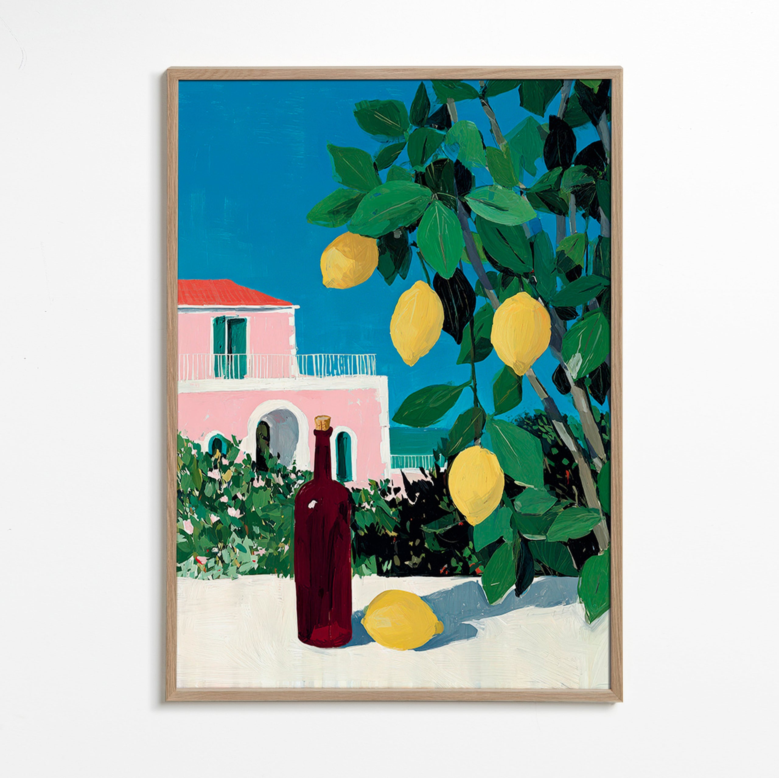 Küchenkunst mit Zitronen und Flasche