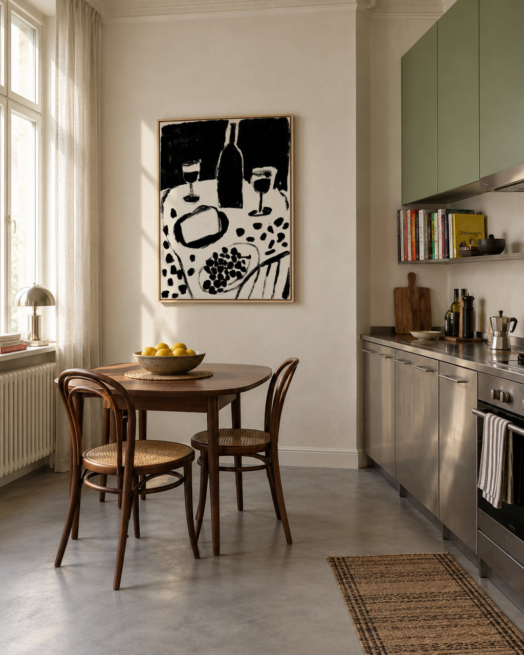 Monochrome Dinner - Framed canvas in an interior