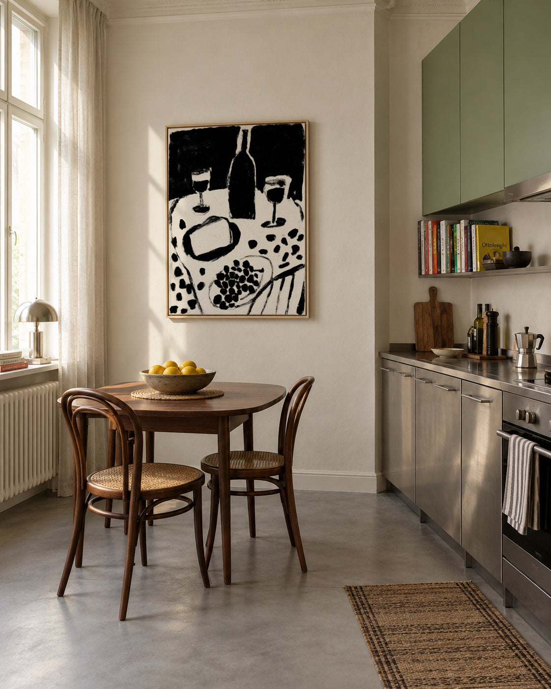 Monochrome Dinner - Framed canvas in an interior