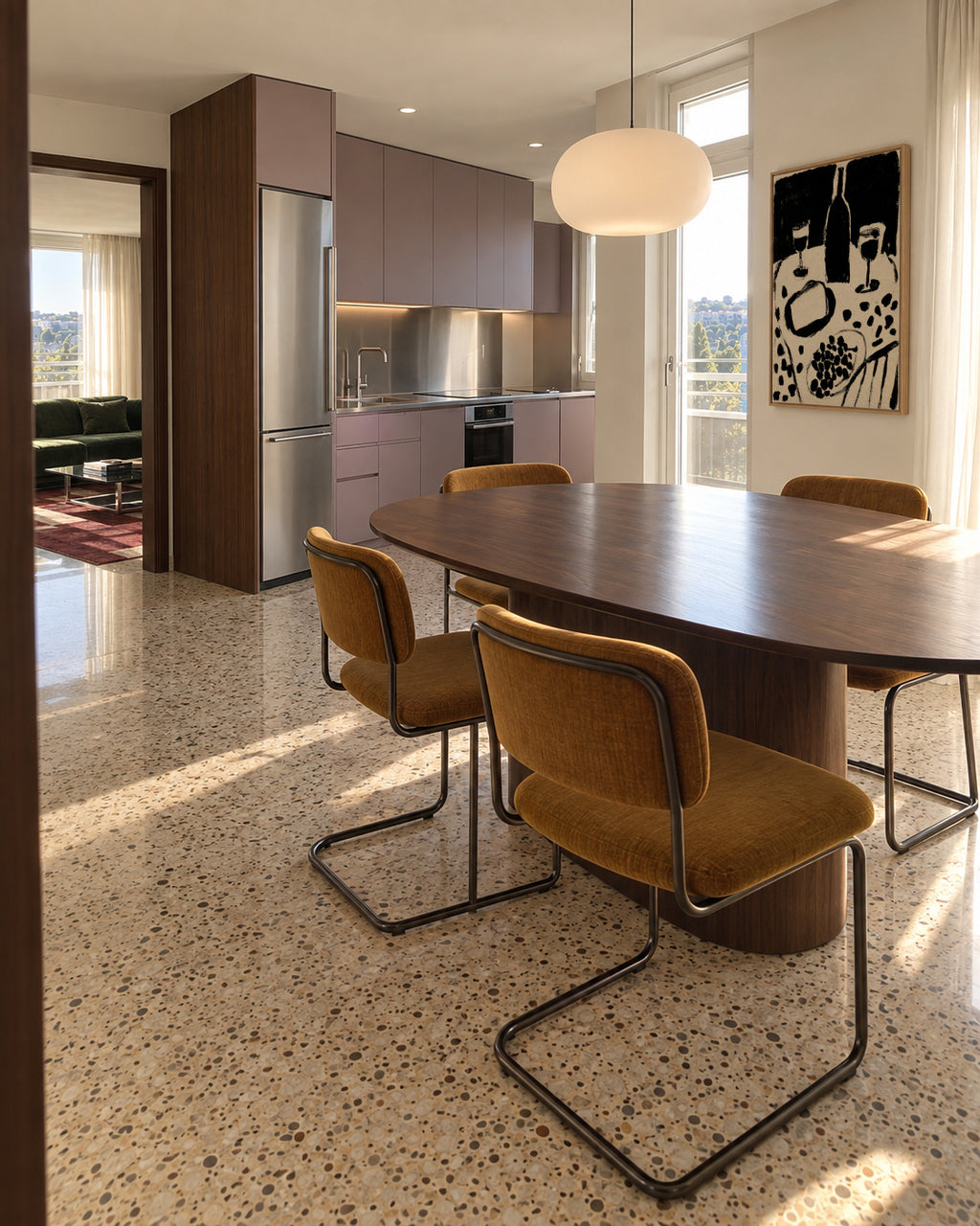 Monochrome Dinner - Framed canvas in an interior
