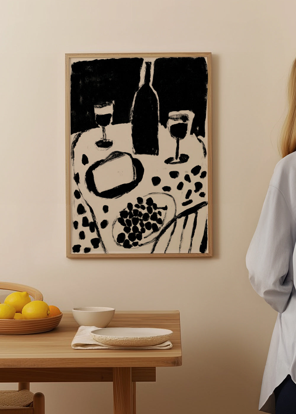 Monochrome Dinner - Framed poster in an interior