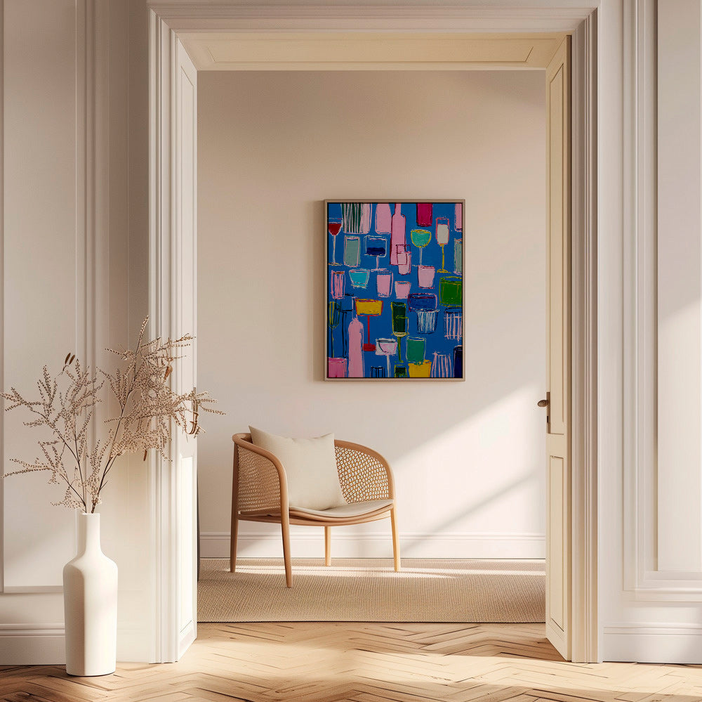 Küchenkunst: bunte Cocktails auf blauem Hintergrund