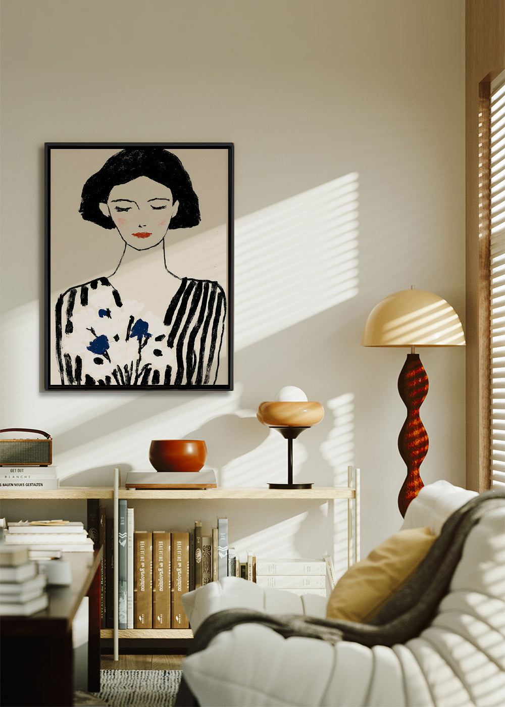 Illustration: Frauenportrait mit Blumenmotiv