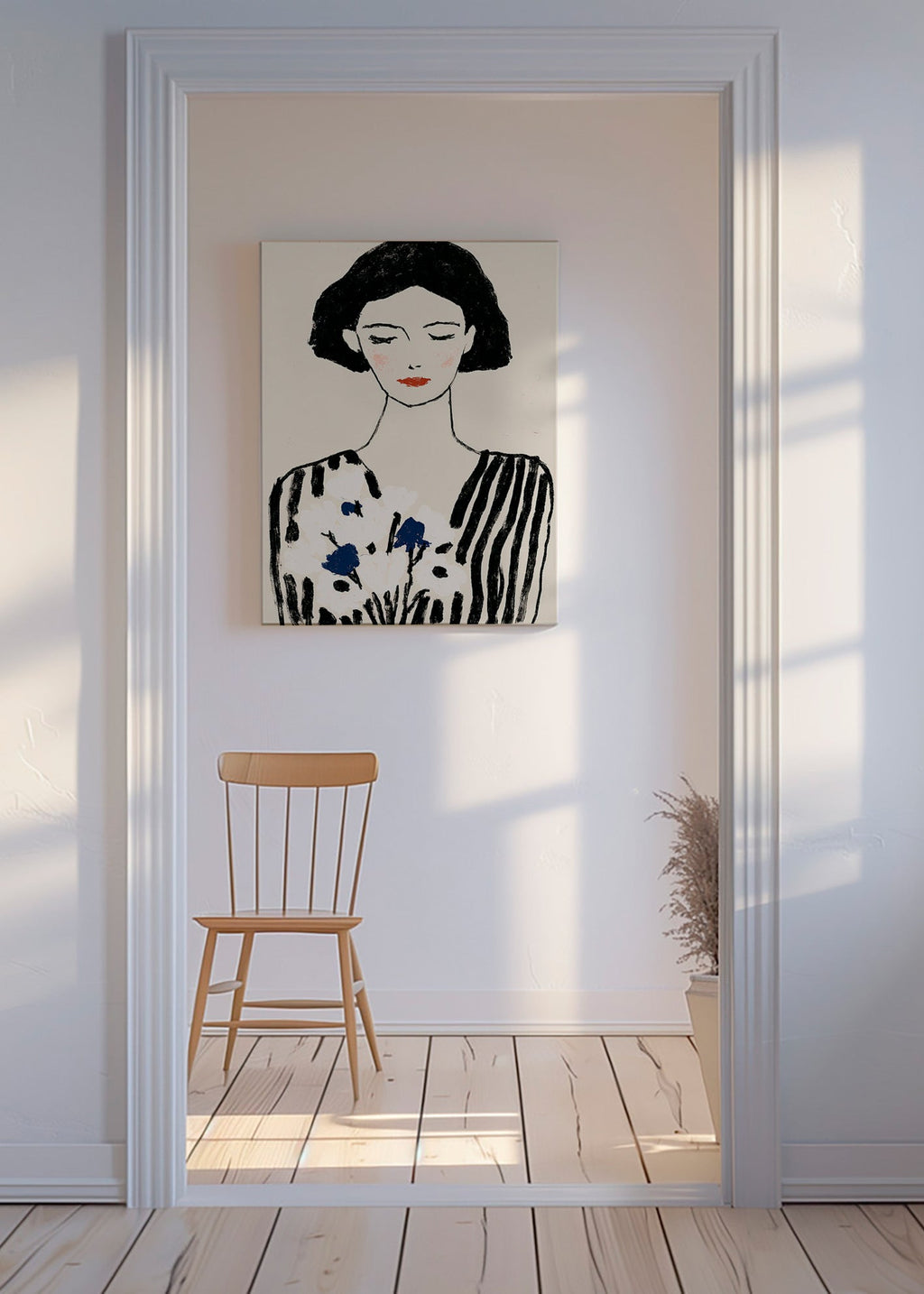 Illustration: Frauenportrait mit Blumenmotiv