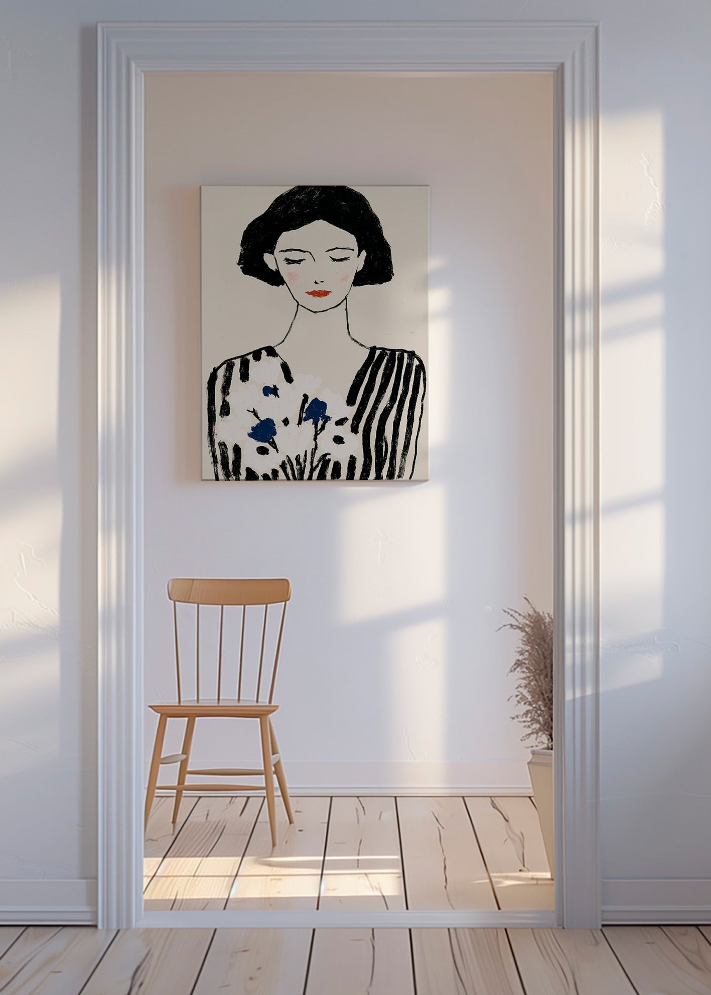 Illustration: Frauenportrait mit Blumenmotiv