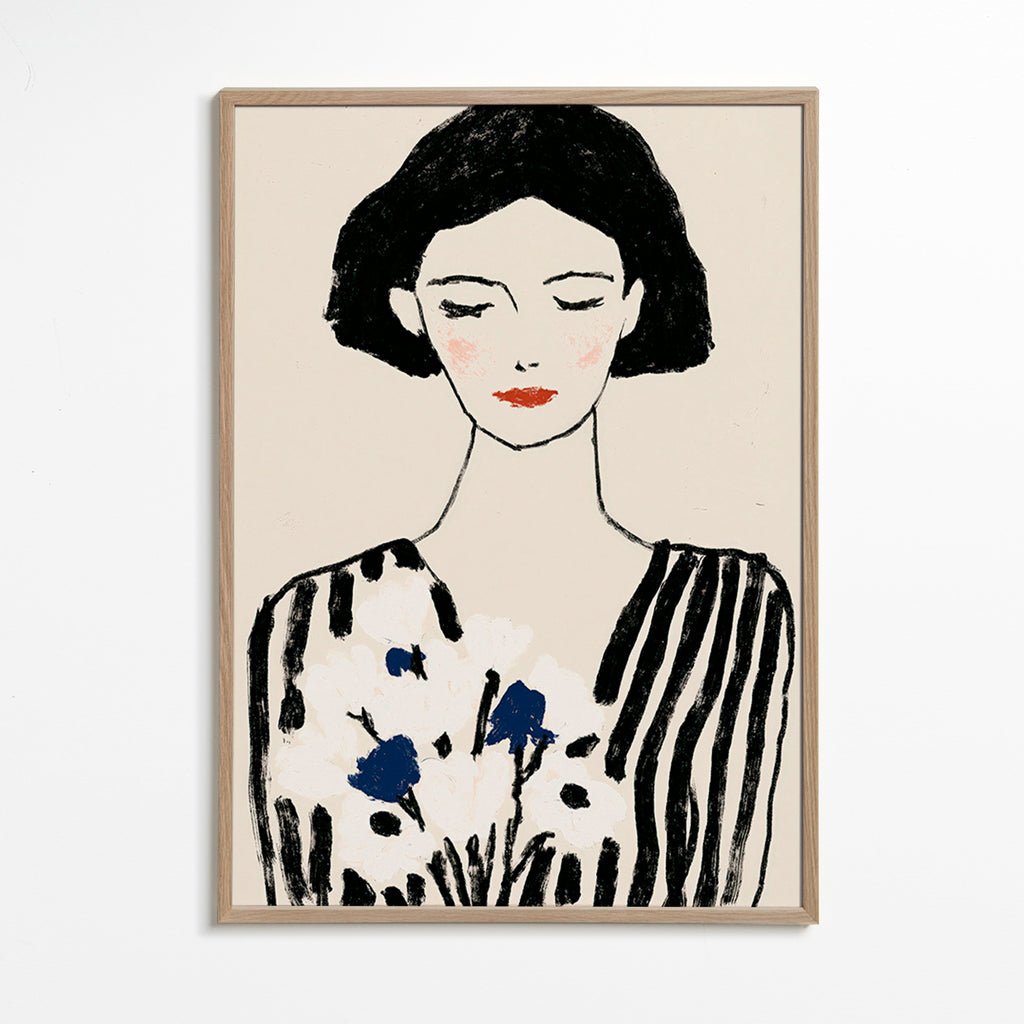 Illustration: Frauenportrait mit Blumenmotiv