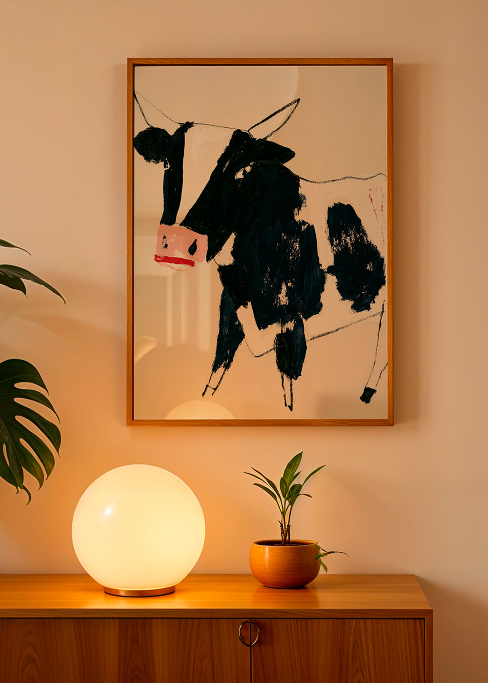Kunstwerk Kuh mit verspielten Pinselstrichen