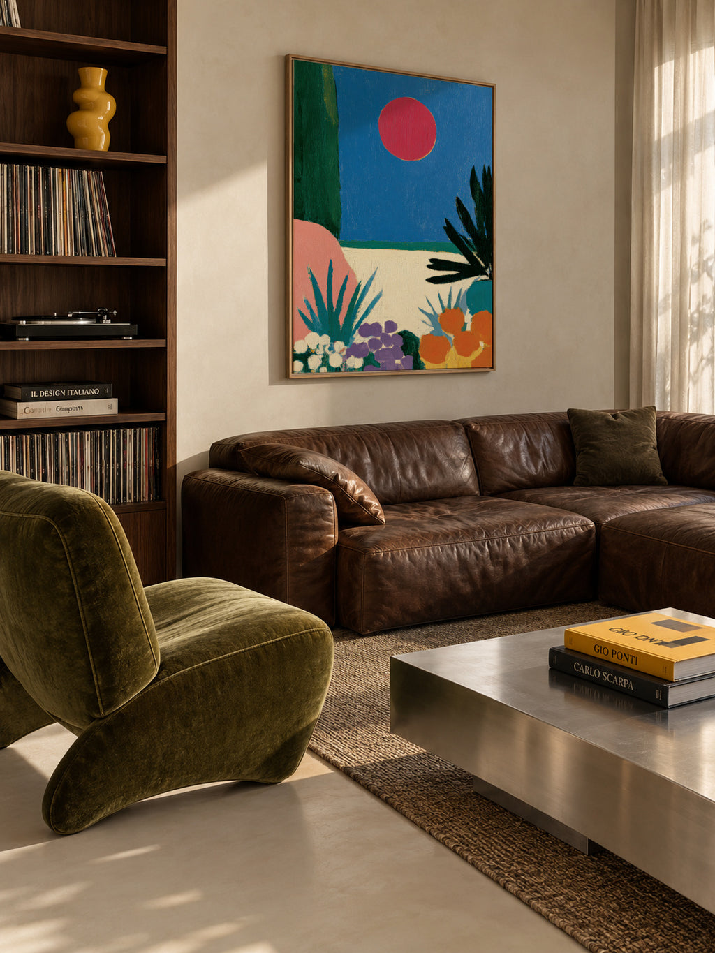 Red Moon Garden - Framed canvas in an interior