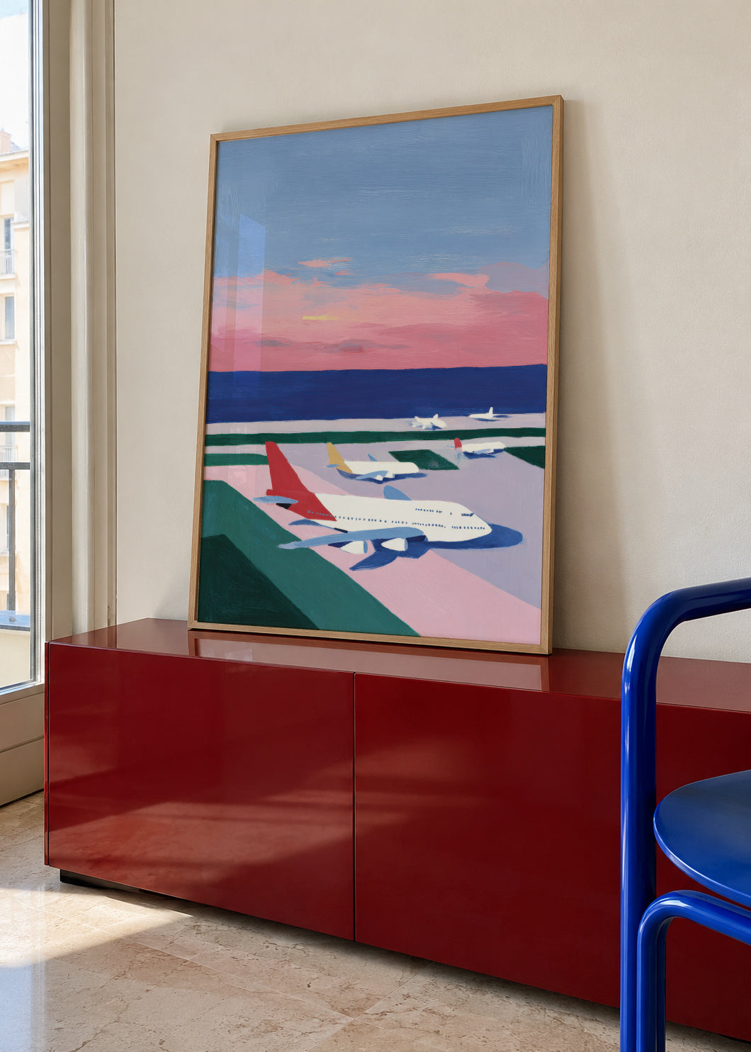 Sunset Deck - Framed poster in an interior