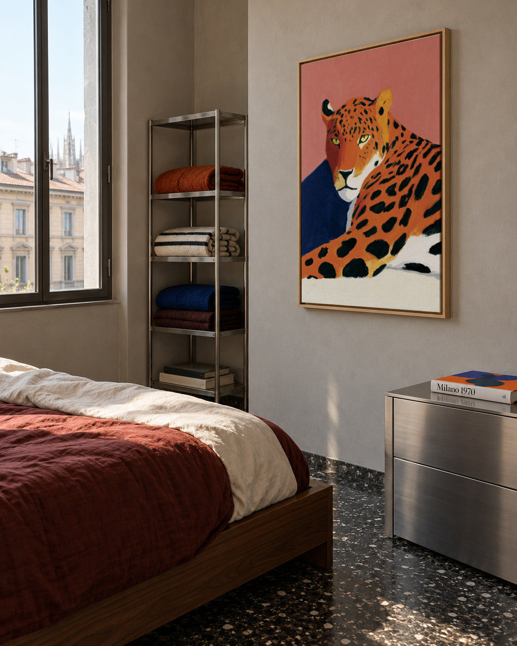 Resting Leopard - Framed canvas in an interior