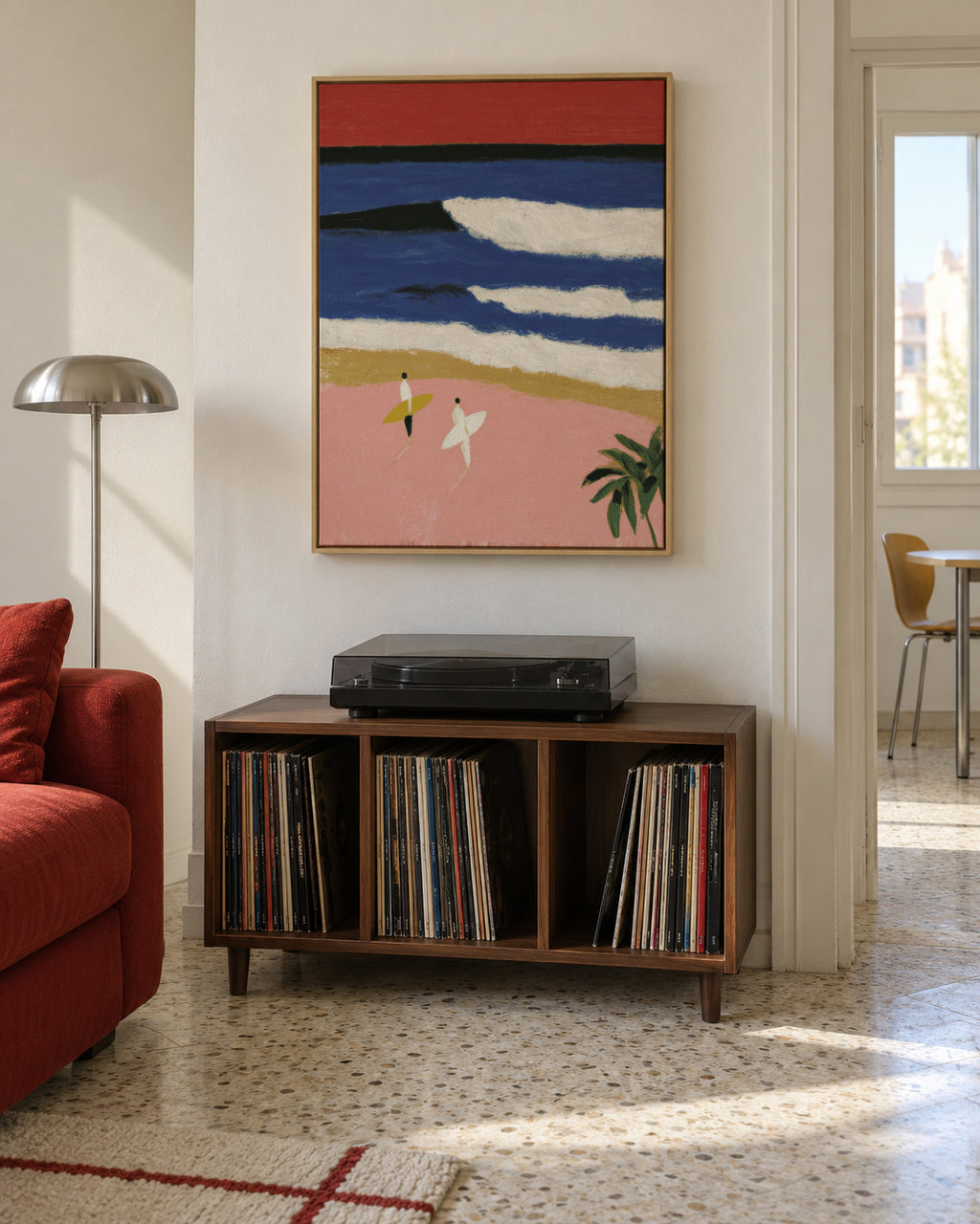 Coral Waves - Framed canvas in an interior