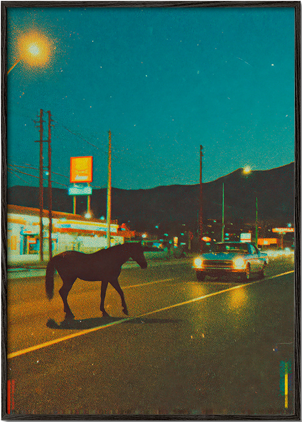 Pferd bei Nacht auf der Straße