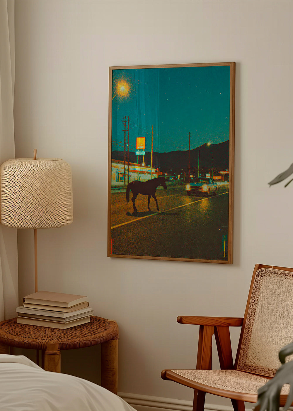 Pferd bei Nacht auf der Straße