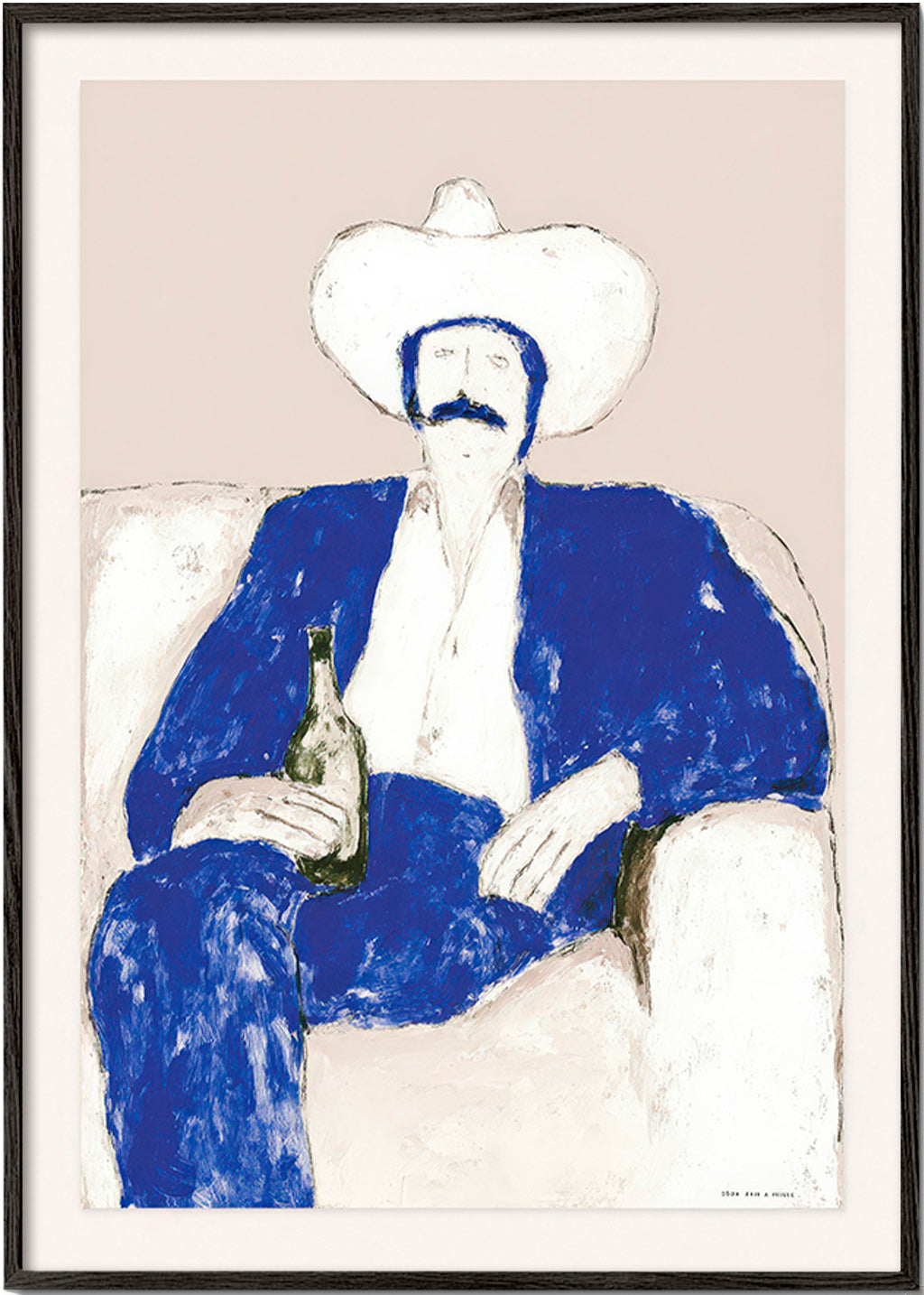 Illustration: sitzender blauer Cowboy