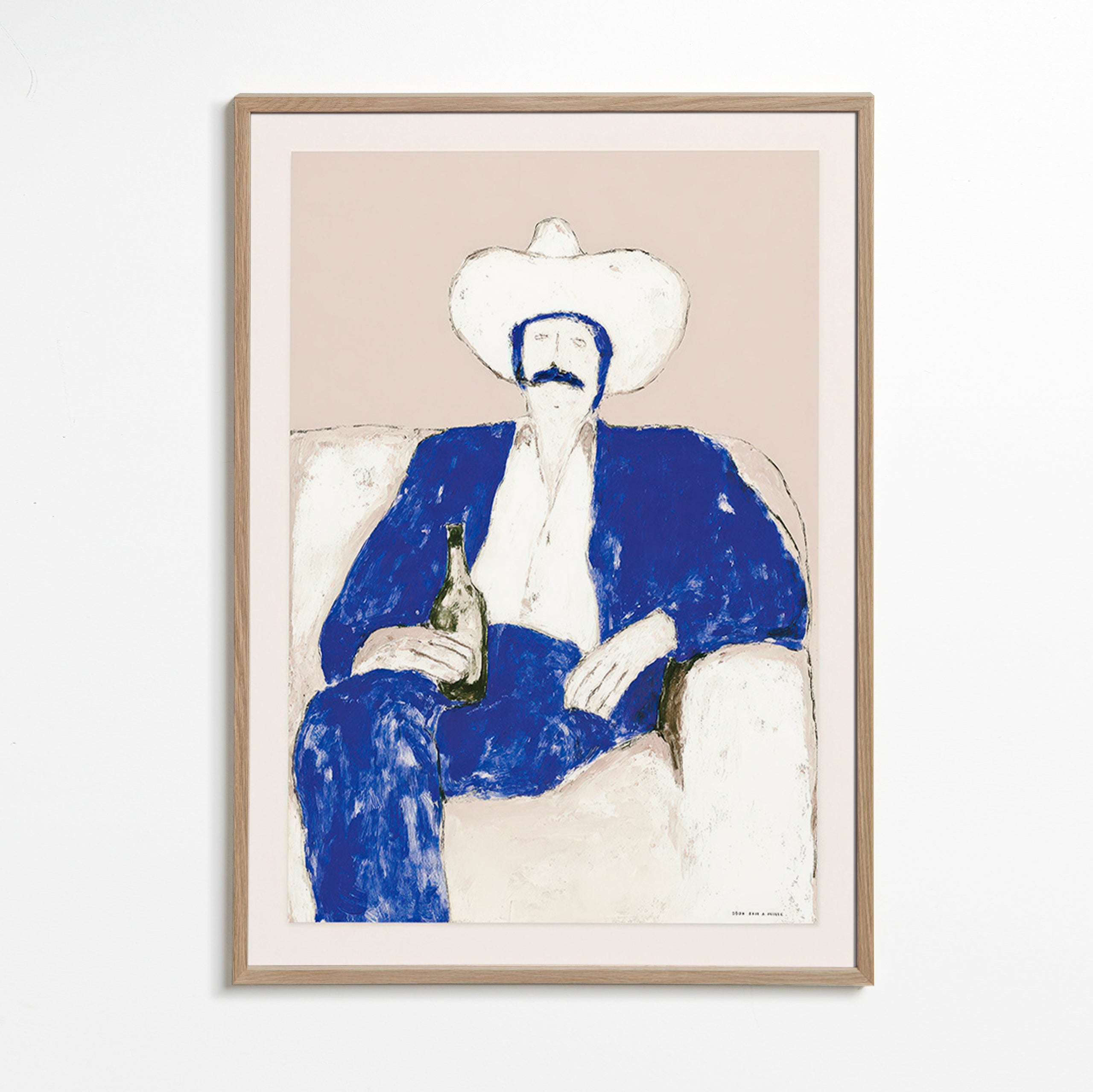 Illustration: sitzender blauer Cowboy