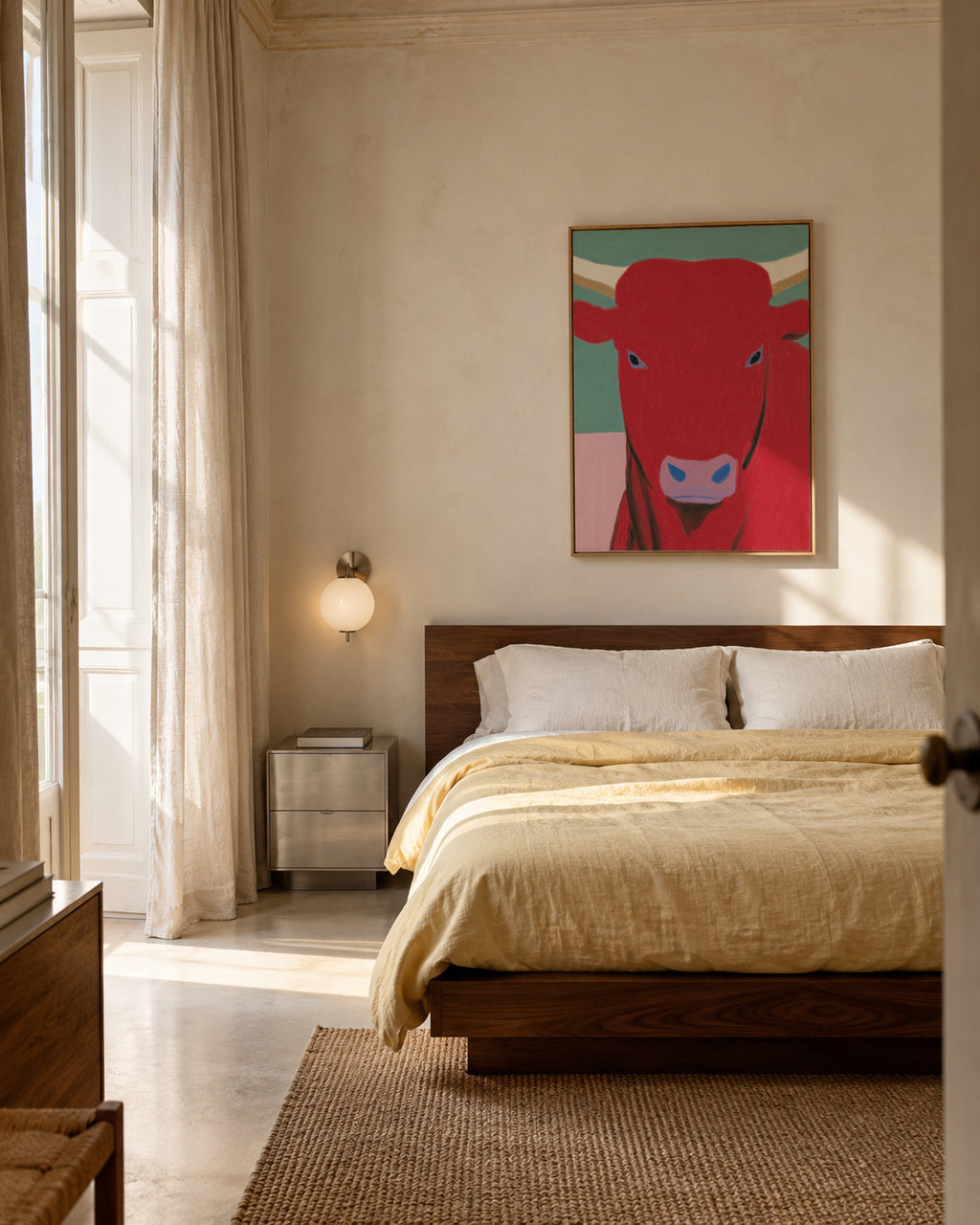 Red Bull Portrait - Framed canvas in an interior
