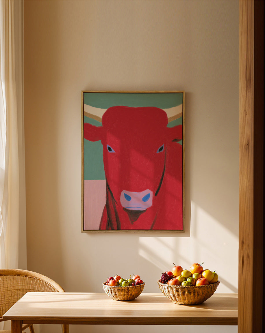Red Bull Portrait - Framed canvas in an interior