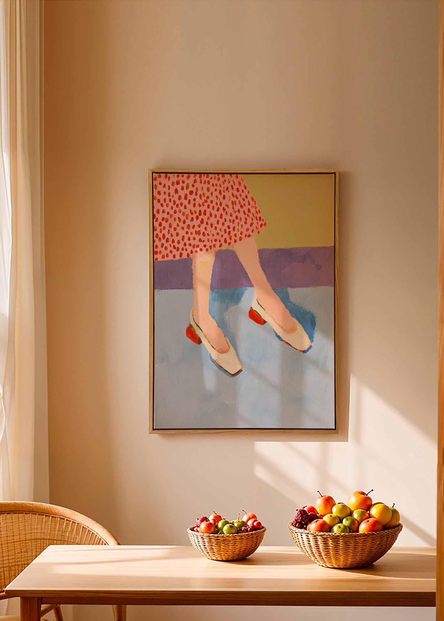 Illustration rote Schuhe mit gemustertem Rock
