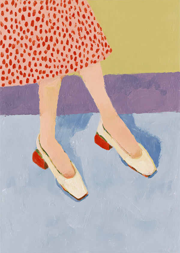 Illustration rote Schuhe mit gemustertem Rock