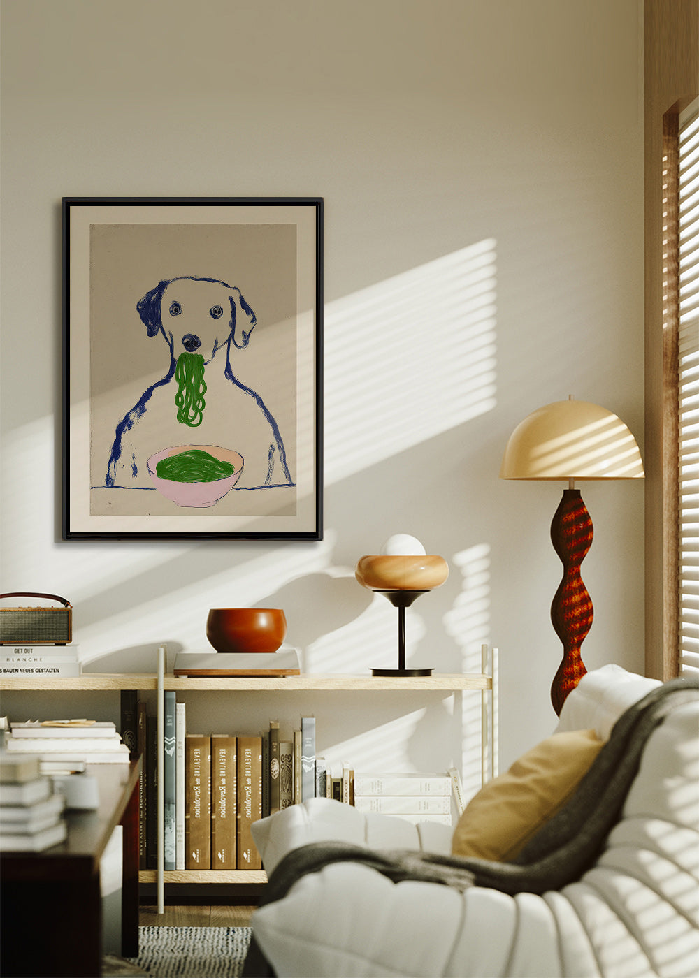 Küchenkunst: Hund mit Nudeln
