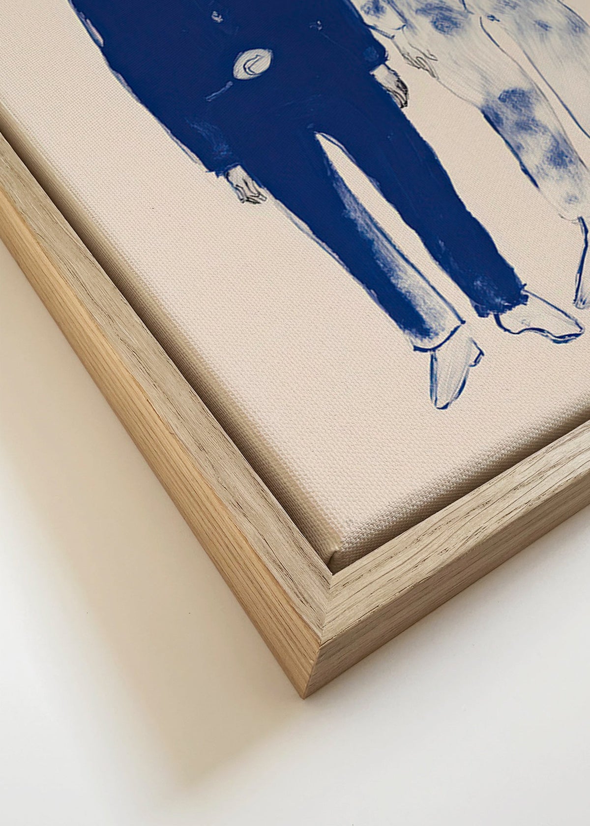 Illustration mit zwei Figuren und Hasen in blauer Tinte