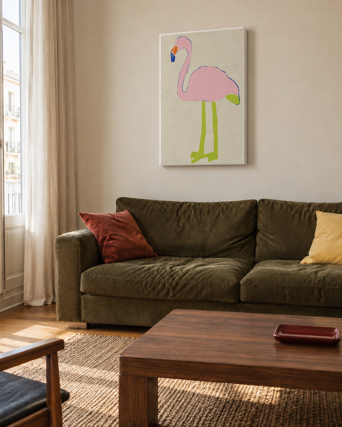 Pink Flamingo - Unframed canvas in an interior