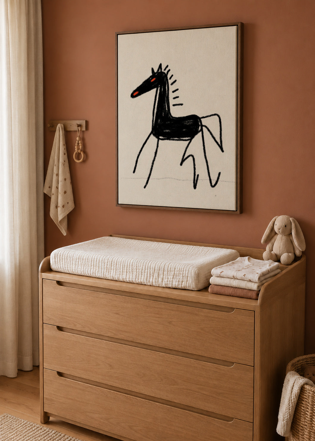 Dark Horse Sketch - Framed canvas in an interior