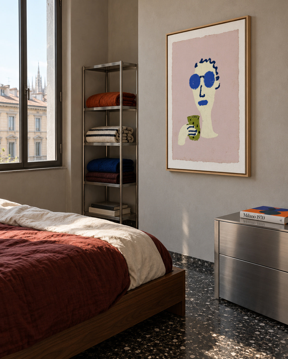 Blue Sunglasses - Framed canvas in an interior