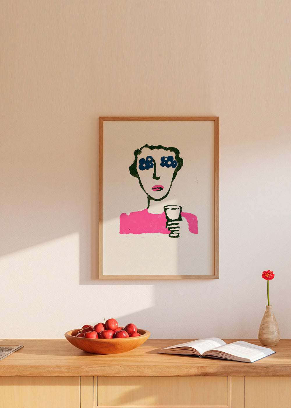Illustration mit Blumenaugen und Becher