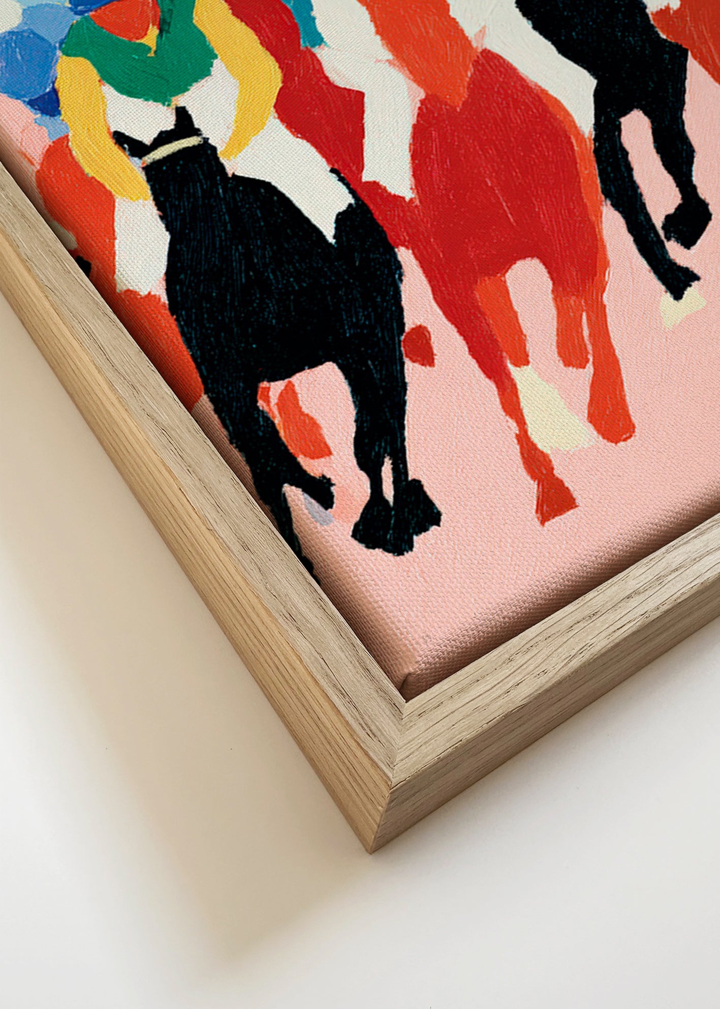 Sportkunst: farbenfrohes Pferderennen