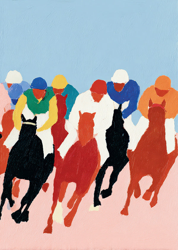 Sportkunst: farbenfrohes Pferderennen