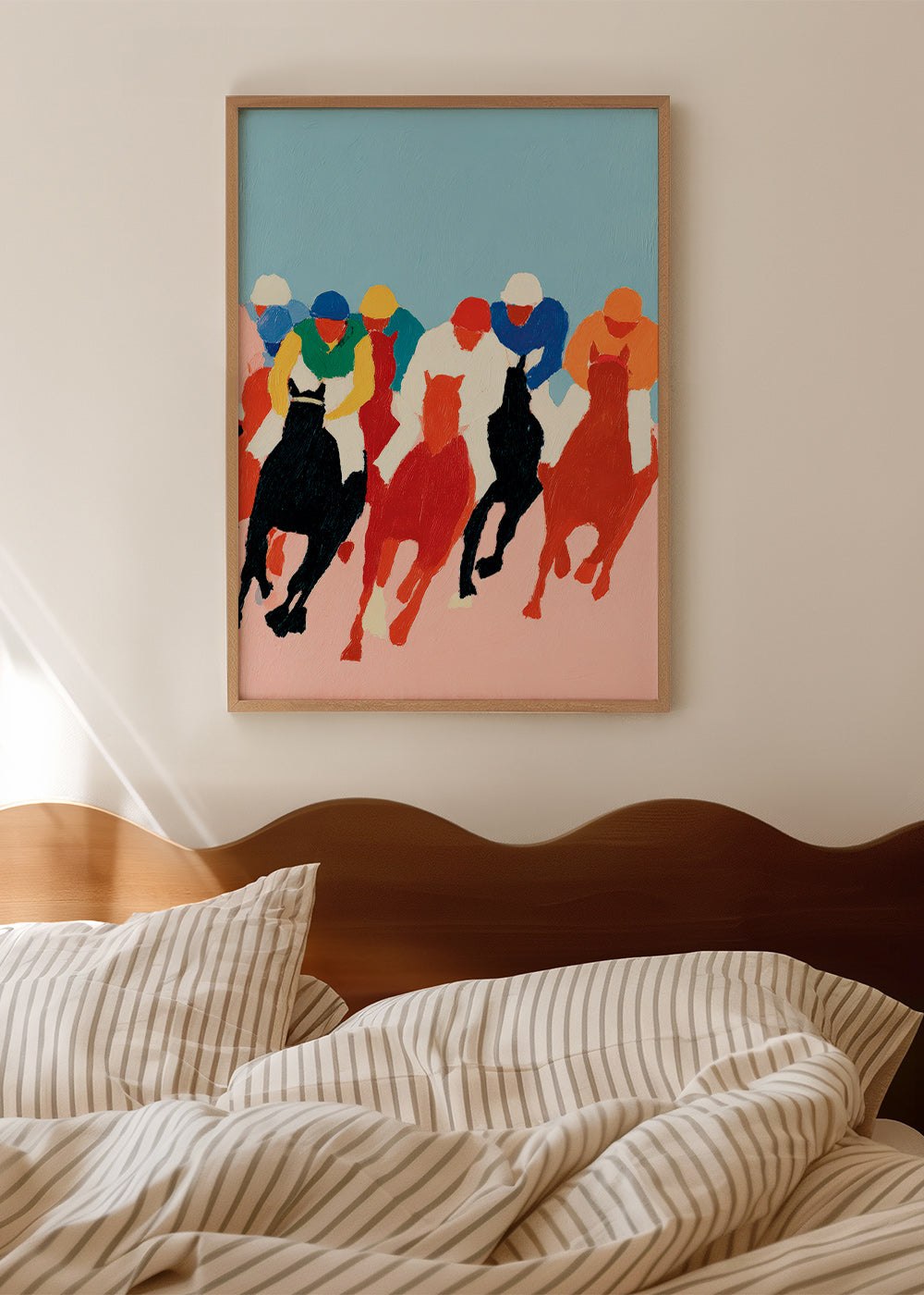 Sportkunst: farbenfrohes Pferderennen