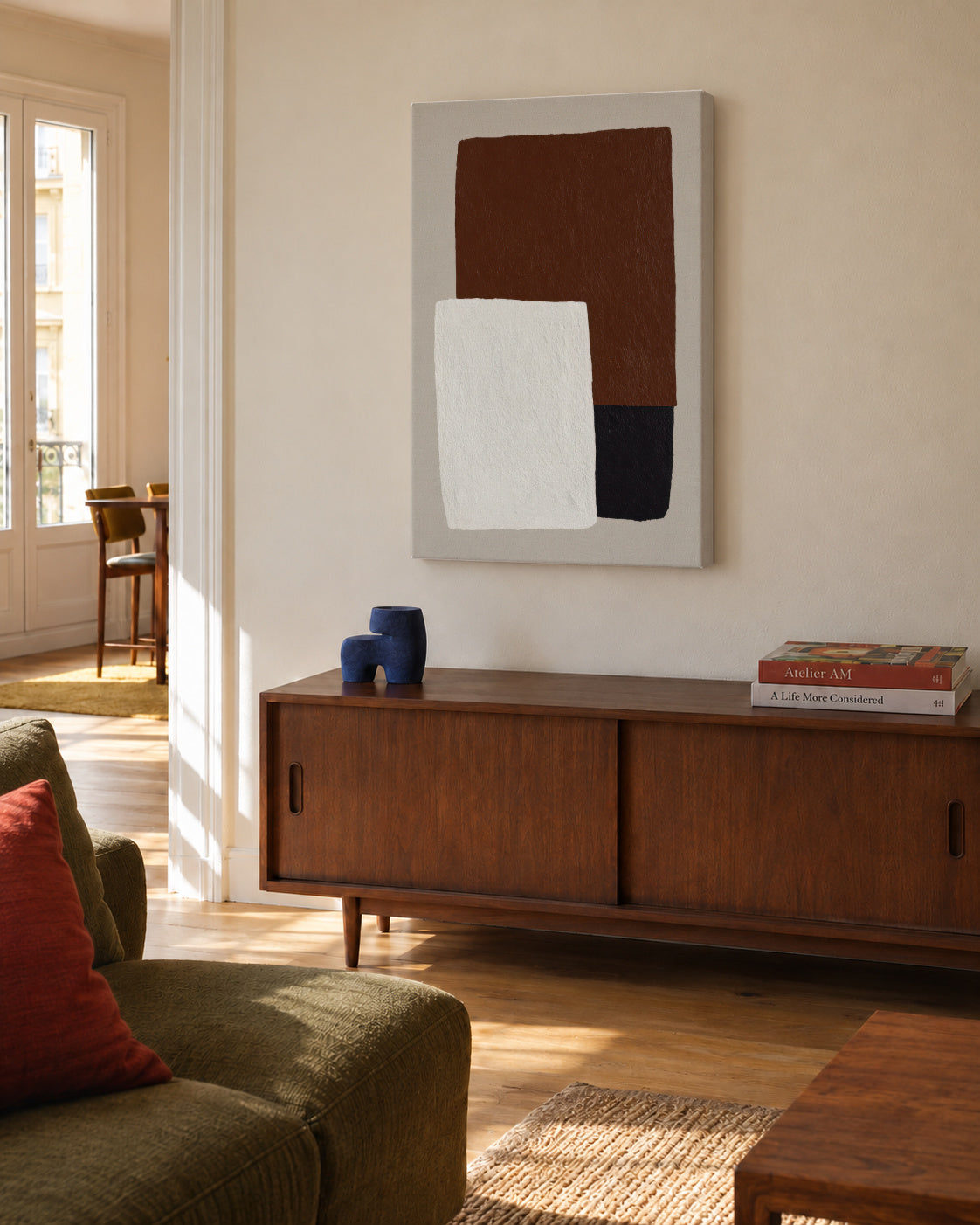 Espresso Blocks - Unframed canvas in an interior