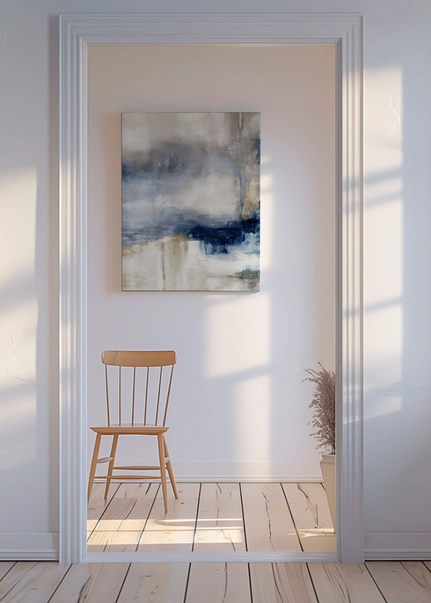 Abstraktes Bild in Blau und Beige mit sanfter Textur