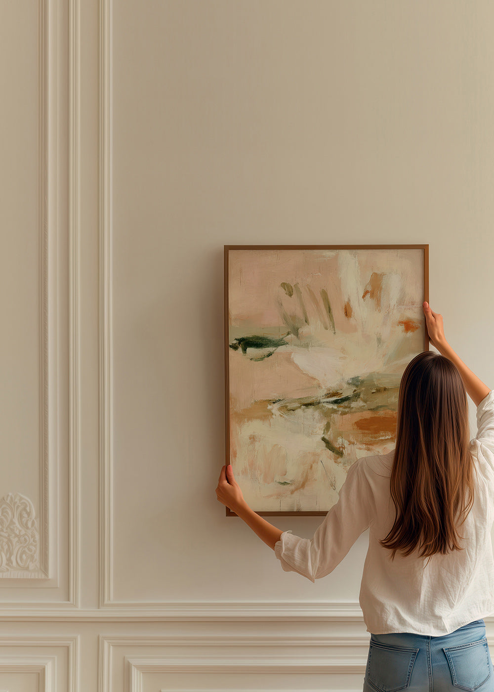 Botanischer Druck: abstrakte Studie in Rosa und Beige
