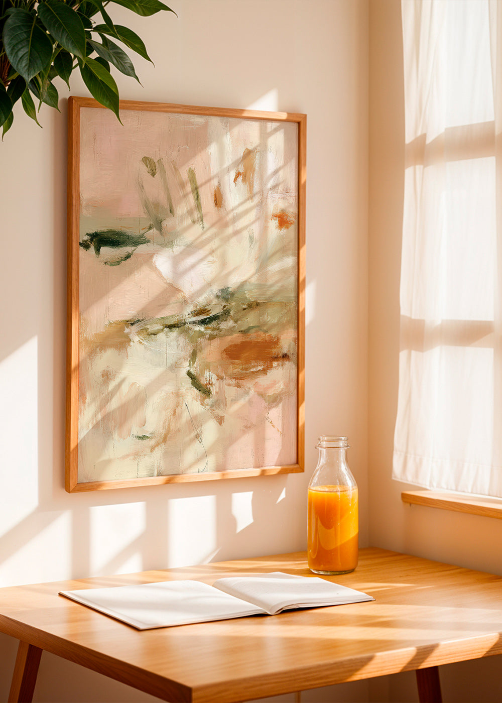 Botanischer Druck: abstrakte Studie in Rosa und Beige