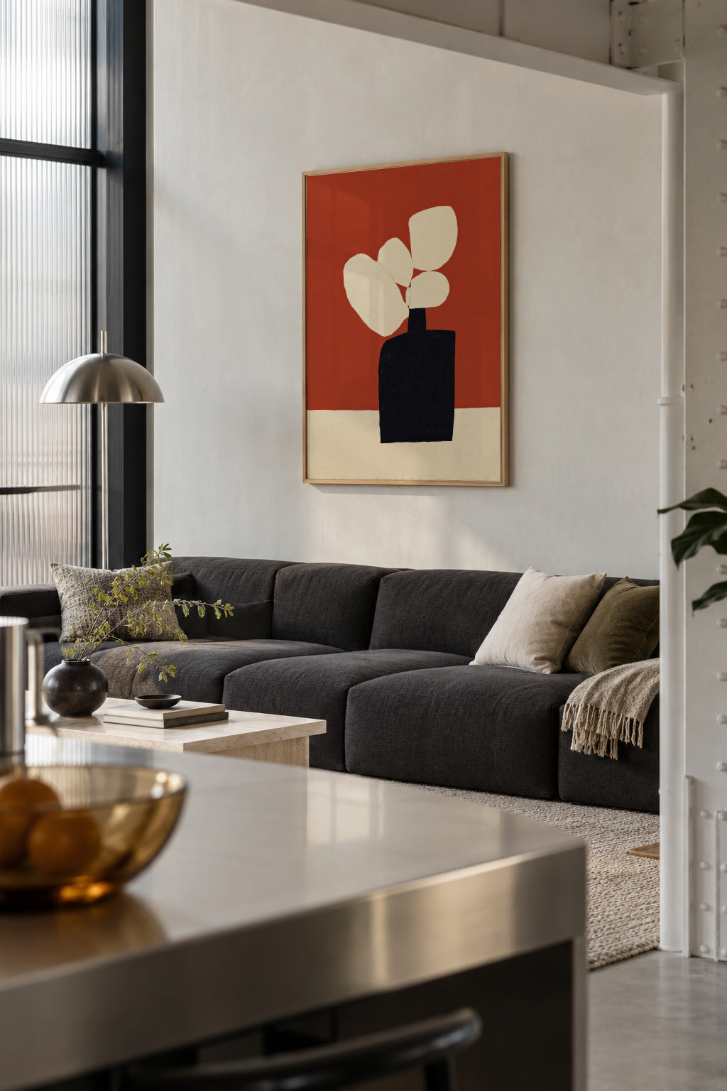 White Leaves - Framed poster in an interior
