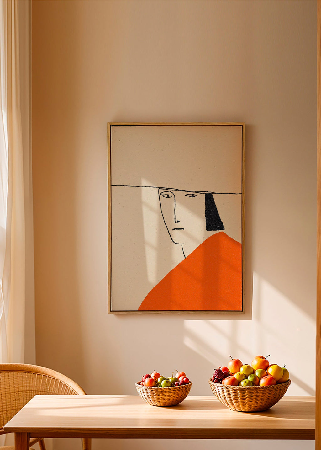 Minimalistische Illustration mit orangefarbenem Mantel
