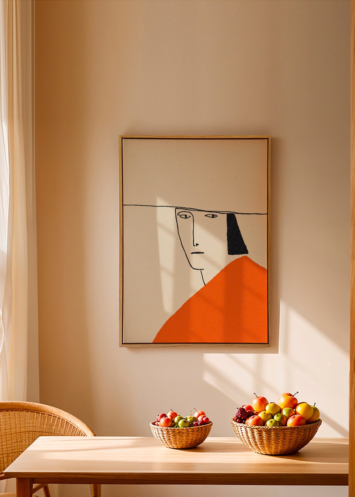 Minimalistische Illustration mit orangefarbenem Mantel