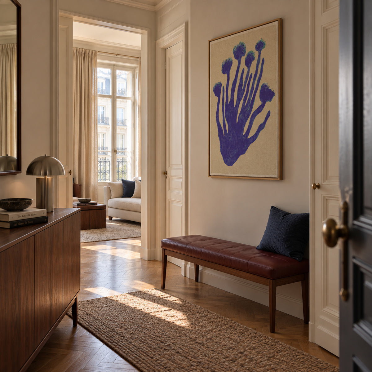 Indigo Coral - Framed canvas in an interior