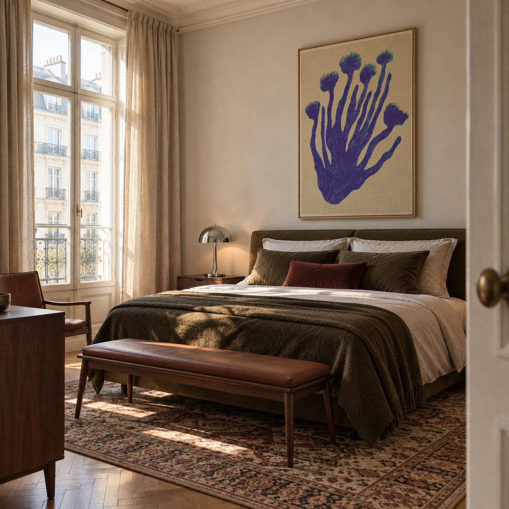 Indigo Coral - Framed canvas in an interior